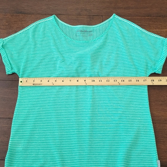 Eddie Bauer Women's XS Linen Blend Cuff Sleeve Lightweight Striped T-Shirt Green - Picture 5 of 6